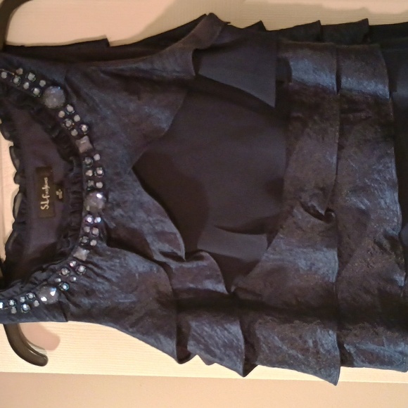 S.L. Fashions multi ruffles layered navy dress - Picture 6 of 8